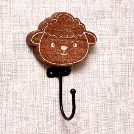 Brown Wooden Sheep Wall Hooks For Hanging